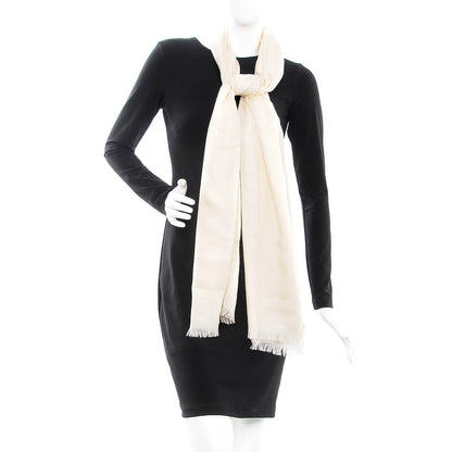 Gucci Wool Silk Monogram Fringe Scarf Natural 2 of 6