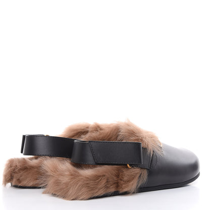 Gucci Calfskin Fur Mens Horsebit River Slingback Slippers 8 Black 4 of 9