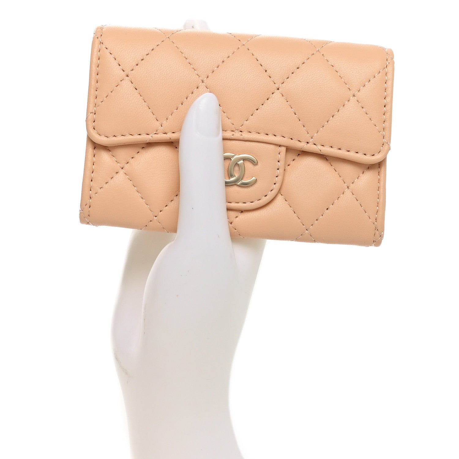 Chanel Lambskin Quilted Flap Card Holder Wallet Beige 2 of 9