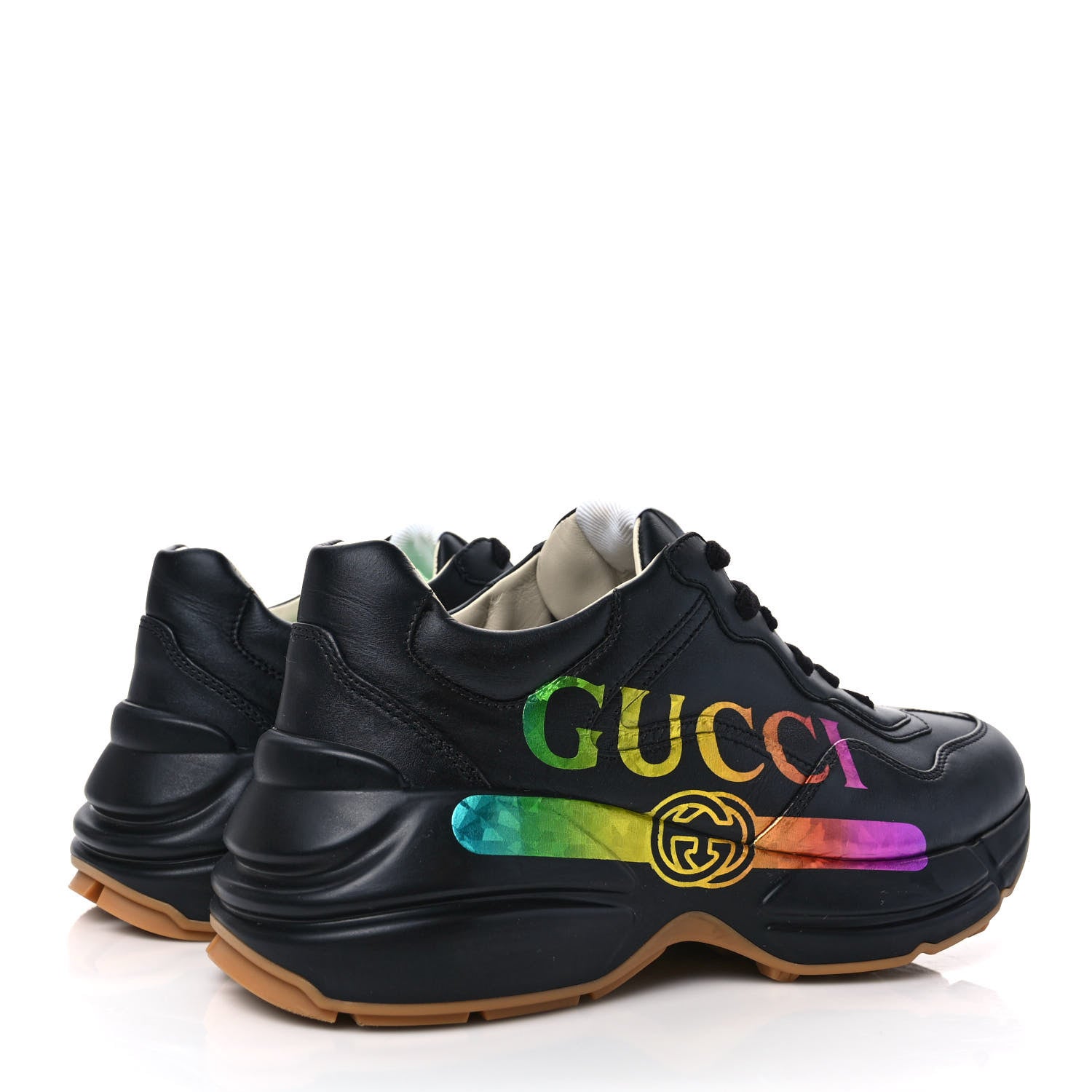 Gucci Calfskin Iridescent Logo Womens Rhyton Sneakers 37 Black 4 of 8