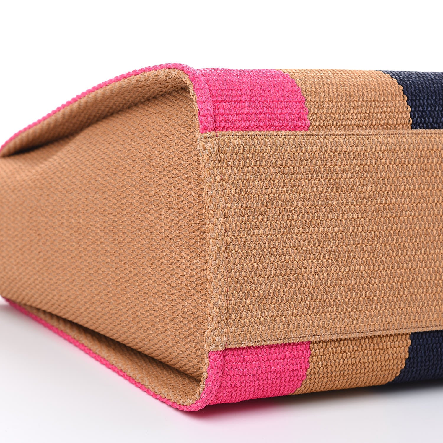 Chanel Straw Raffia Calfskin Striped Large Deauville Tote Dark Beige Fuchsia Navy Blue 8 of 10