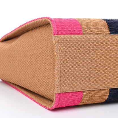 Chanel Straw Raffia Calfskin Striped Large Deauville Tote Dark Beige Fuchsia Navy Blue 8 of 10