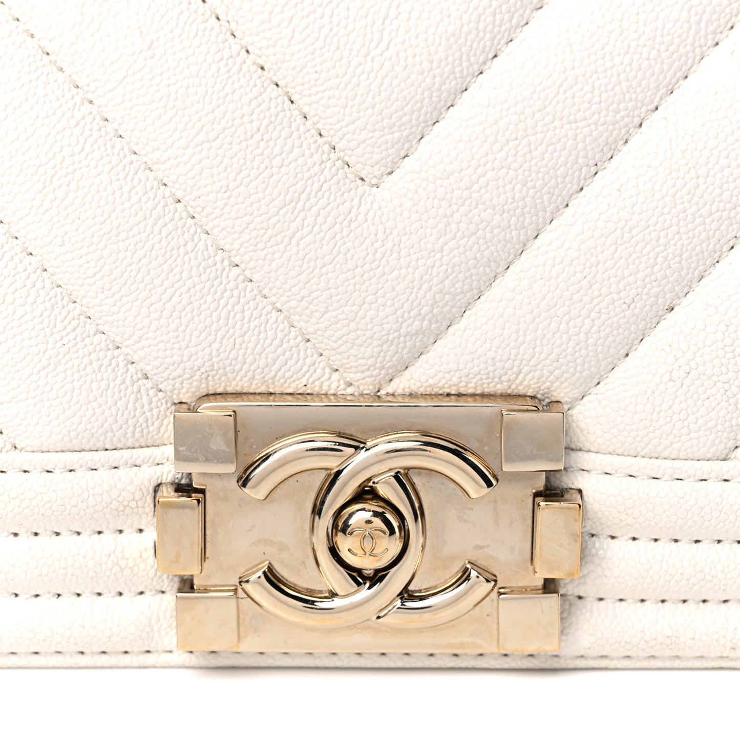 Calfskin Chevron Quilted Medium Boy Flap White