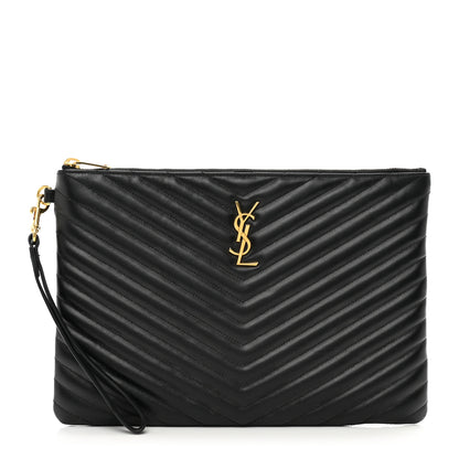 Saint Laurent Calfskin Matelasse Monogram Cassandre Tablet Pouch Black 1 of 6