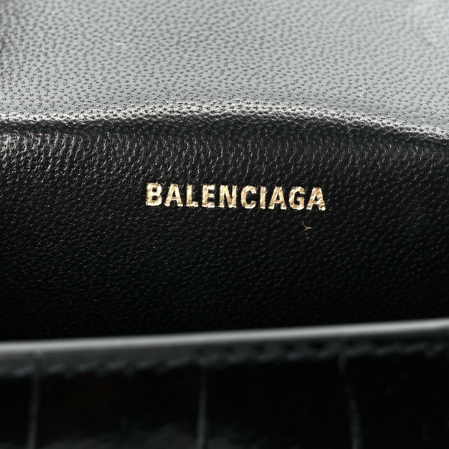 Balenciaga Shiny Calfskin Crocodile Embossed Hourglass Chain Cardholder Black 7 of 13