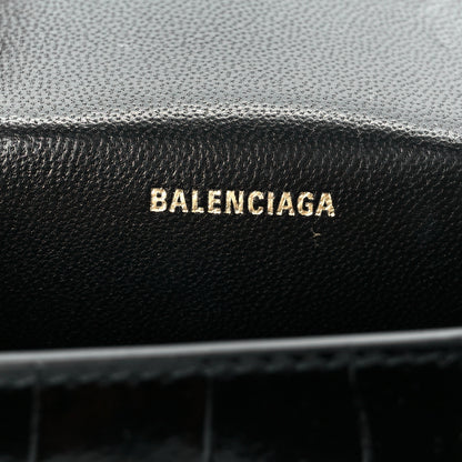 Balenciaga Shiny Calfskin Crocodile Embossed Hourglass Chain Cardholder Black 7 of 13