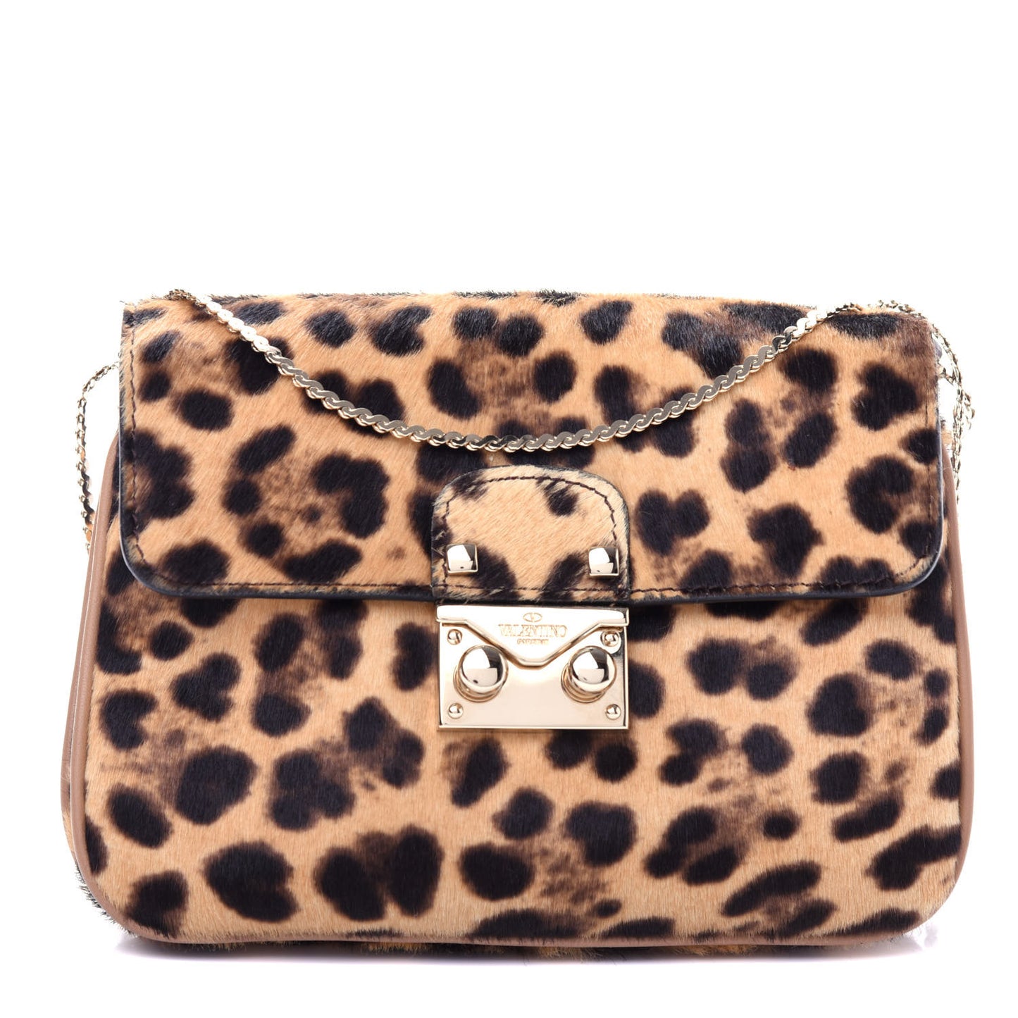 Leopard Print Calf Hair Rockstud Shoulder Bag