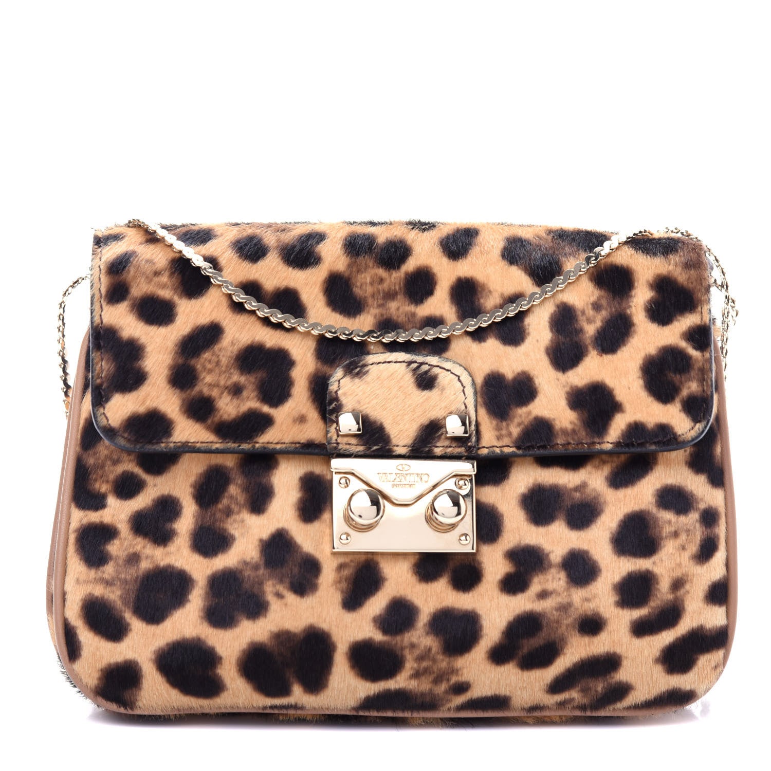 Valentino Garavani Leopard Print Calf Hair Rockstud Shoulder Bag 1 of 9