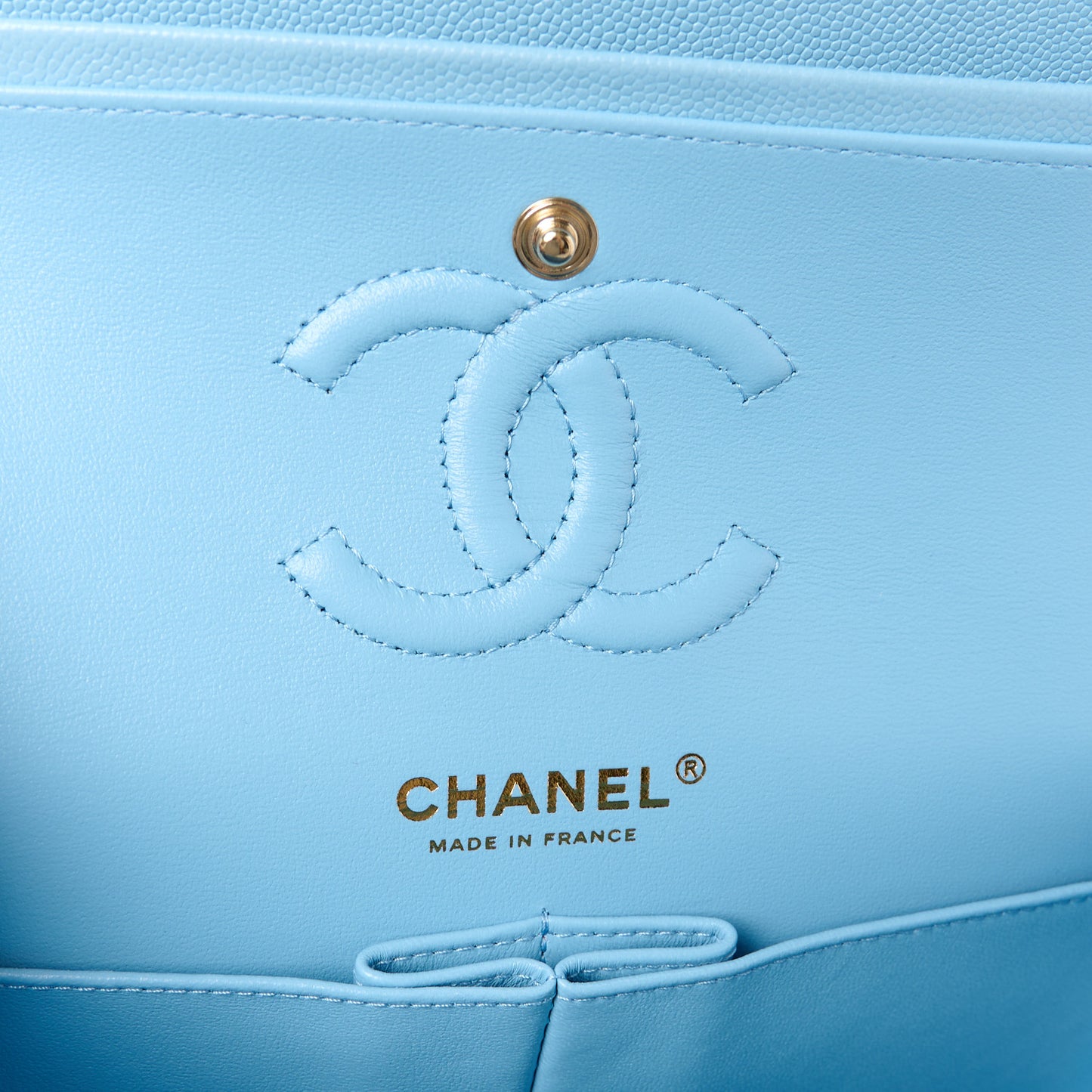 Caviar Quilted Small Double Flap Light Blue