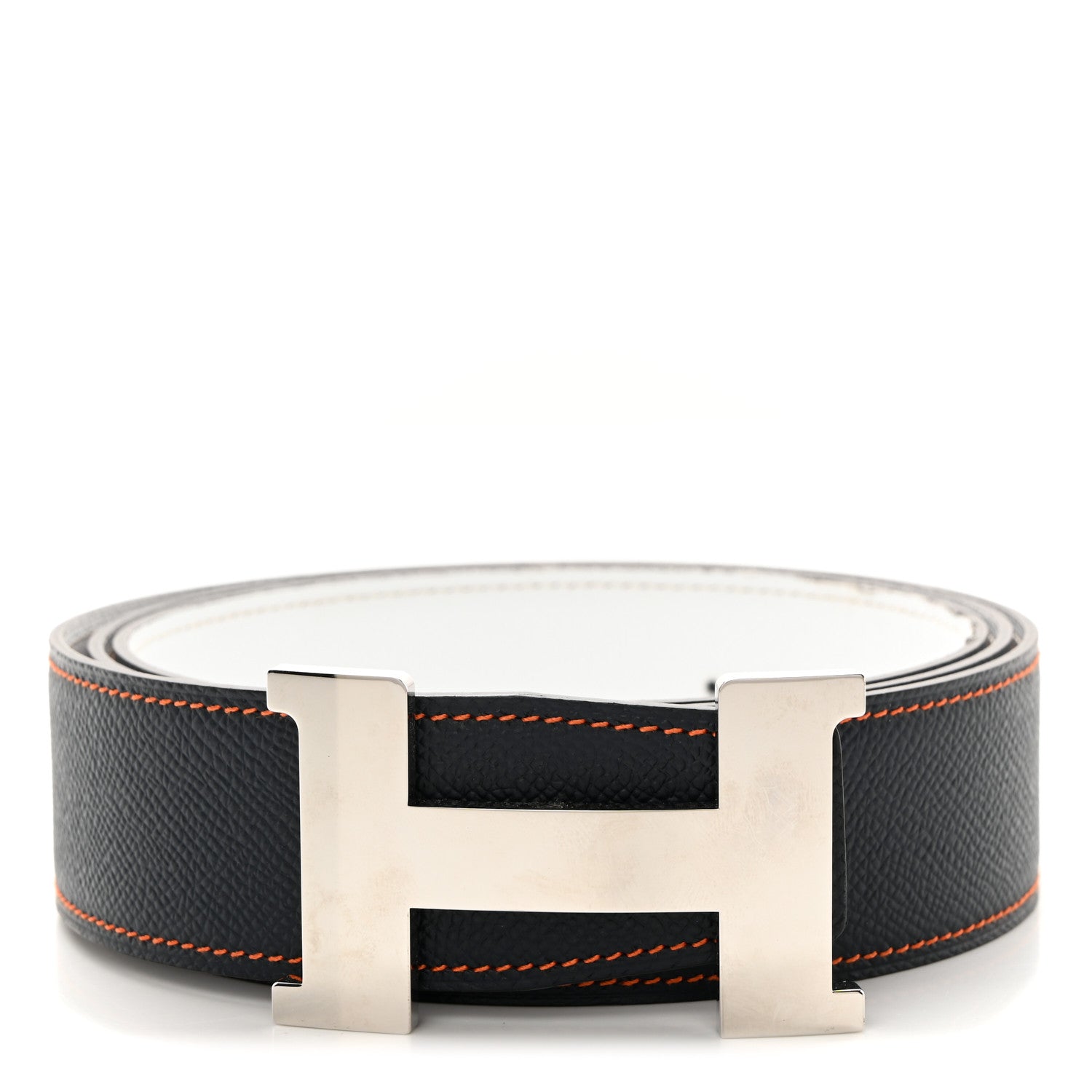 Hermes Epsom 38mm H Belt 110 Bleu Indigo White Orange 1 of 6