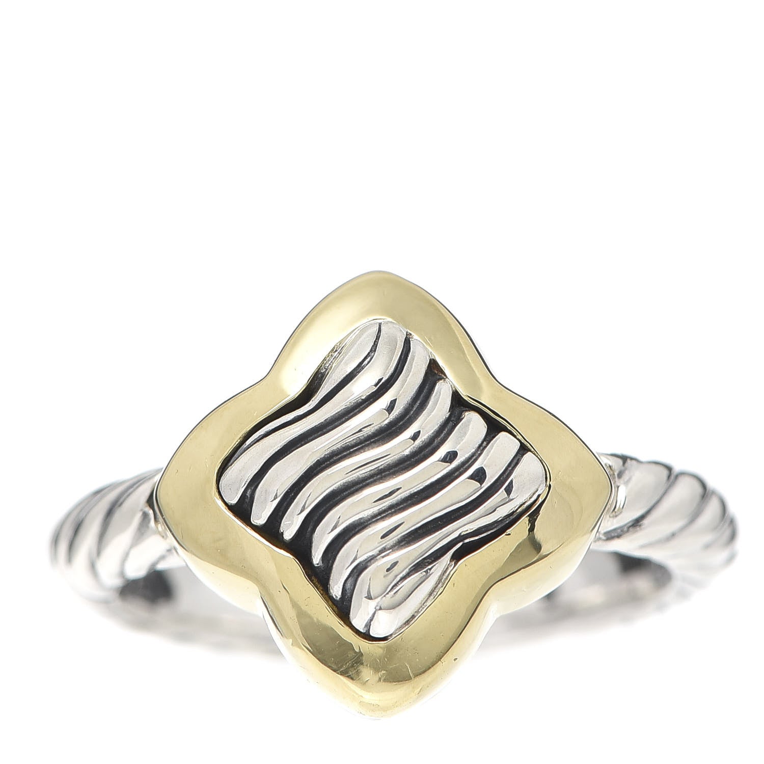 David Yurman Sterling Silver 18K Yellow Gold Quatrefoil Ring 52 6 1 of 6