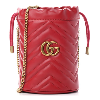 Gucci Calfskin Matelasse Mini GG Marmont 2.0 Bucket Bag Hibiscus Red 1 of 6