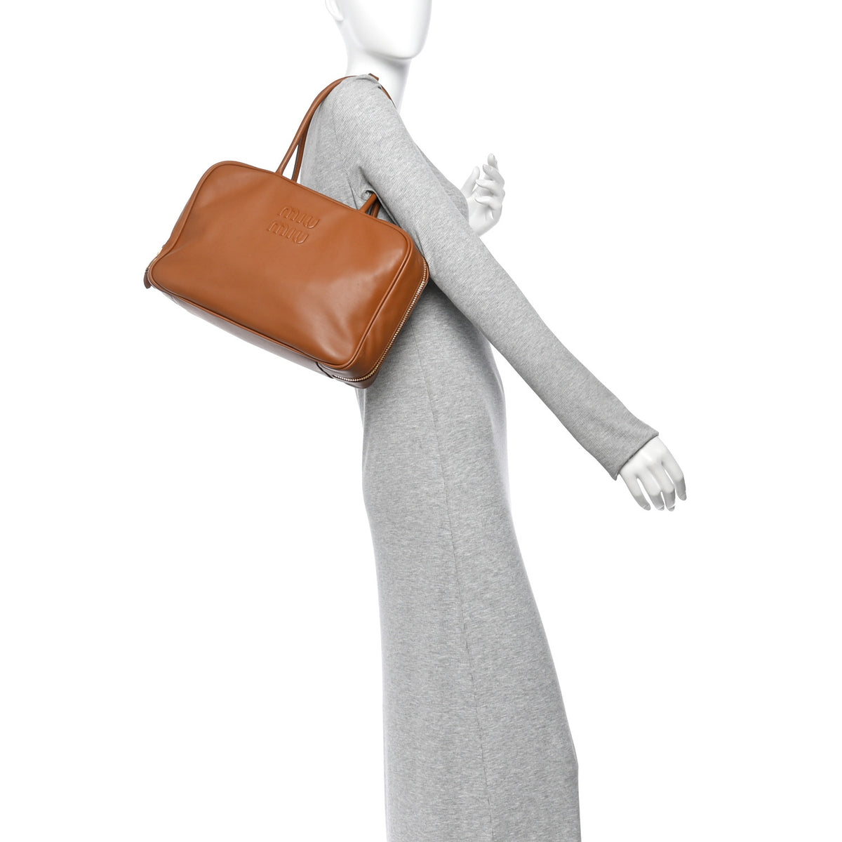 Miu Miu Soft Calf Softy Medium Beau Top Handle Bag Cognac 2 of 9