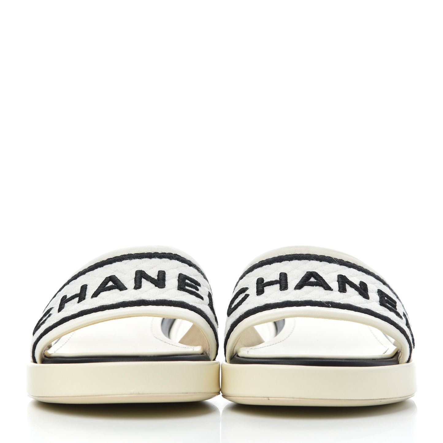 Lambskin Embroidered Logo Mules 37 Ivory Black