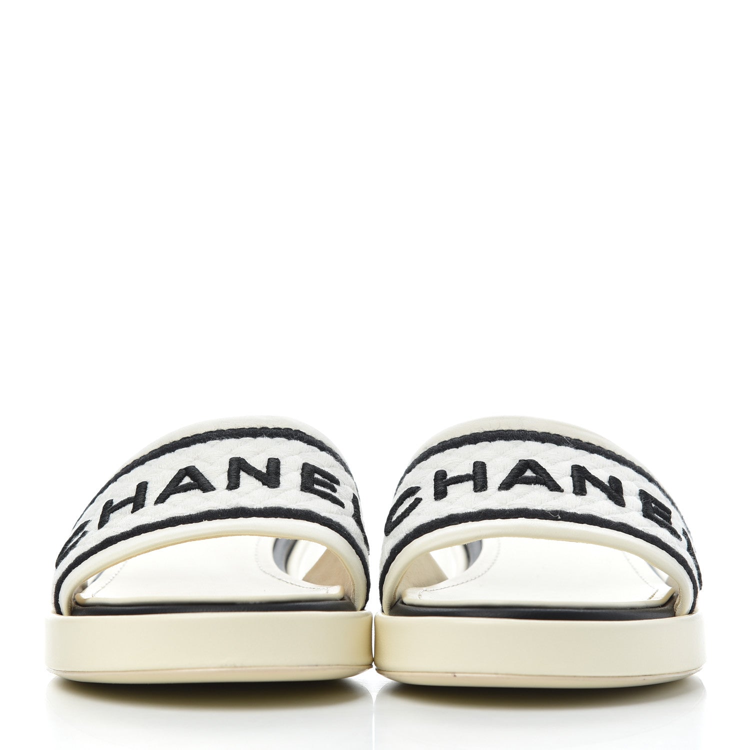 Chanel Lambskin Embroidered Logo Mules 37 Ivory Black 2 of 15