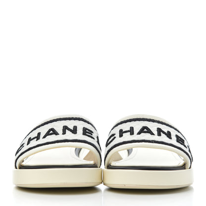 Chanel Lambskin Embroidered Logo Mules 37 Ivory Black 2 of 15