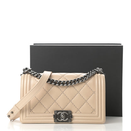 Chanel Calfskin Quilted Double Stitch Medium Boy Flap Beige 11 of 11