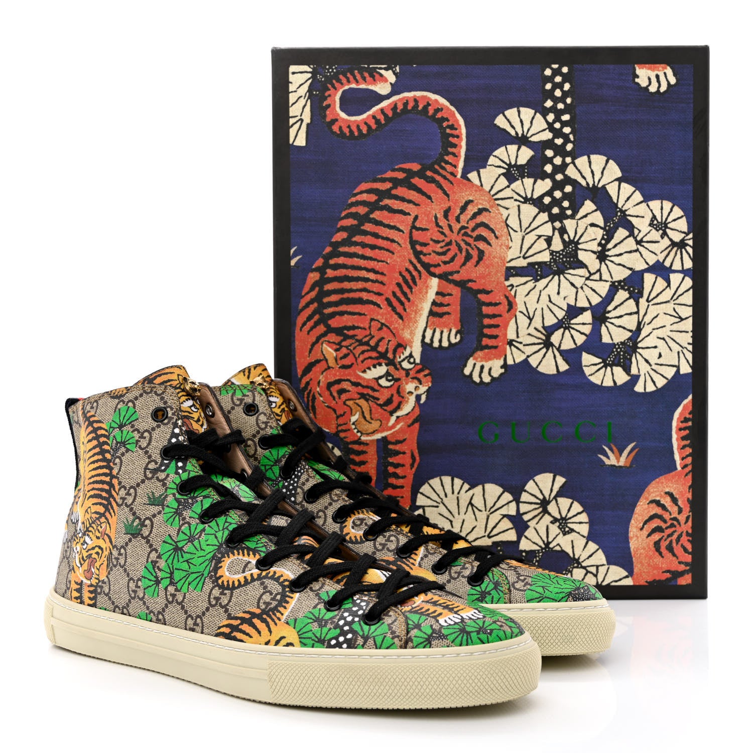 Gucci GG Supreme Monogram Bengal Mens High Top Sneakers 11 Beige Yard 9 of 9