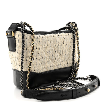 Chanel Tweed Calfskin Quilted Small Gabrielle Hobo Ivory Black 3 of 12
