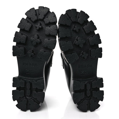 Prada Spazzolato Rois Metal Triangle Logo Monolith 55mm Loafers 37 Black 6 of 9