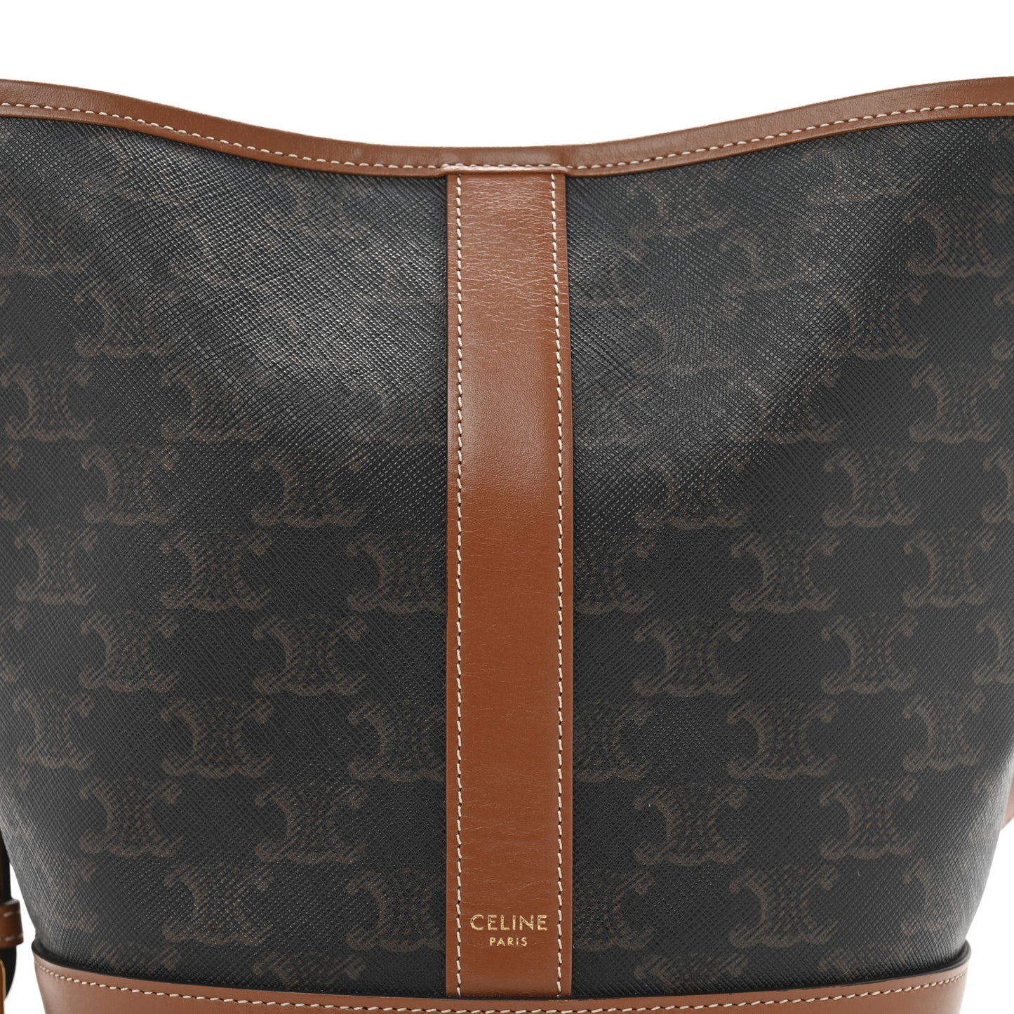 Triomphe Canvas Calfskin Small Bucket Bag Tan