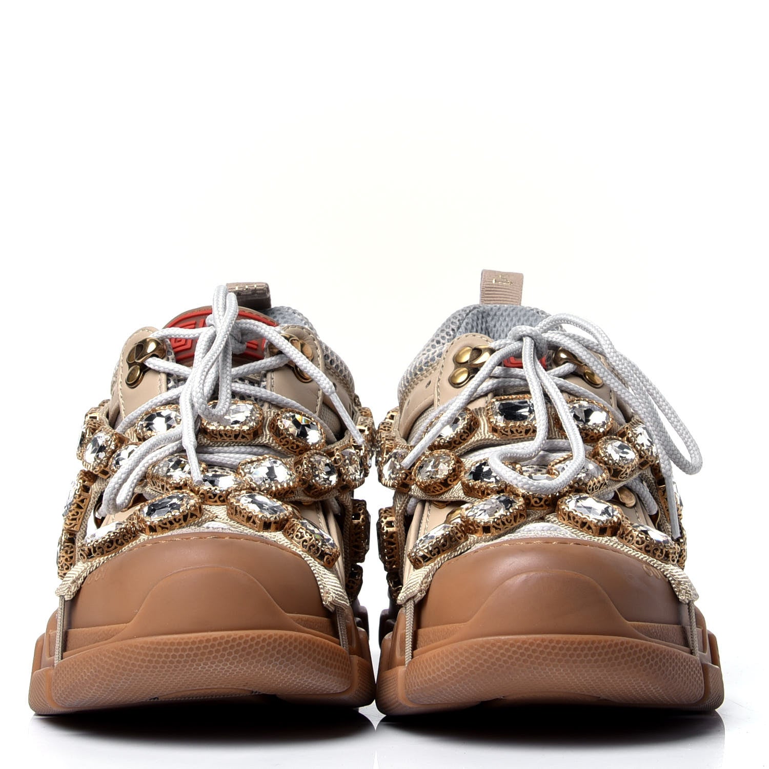 Gucci X SEGA Mesh Canvas Calfskin Removable Crystals Flashtrek Sneakers 36.5 Mystic White Oatmeal Sand Storm 2 of 6