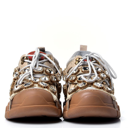Gucci X SEGA Mesh Canvas Calfskin Removable Crystals Flashtrek Sneakers 36.5 Mystic White Oatmeal Sand Storm 2 of 6