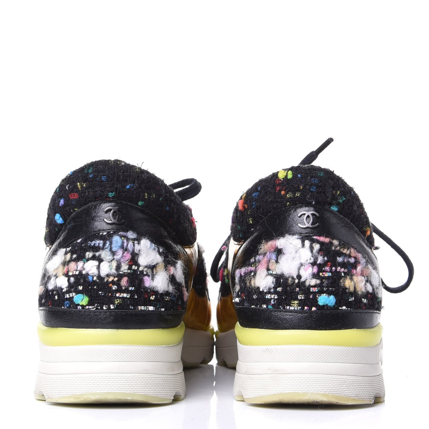 Tweed Lambskin Runway Sneakers 38 Black Multicolor