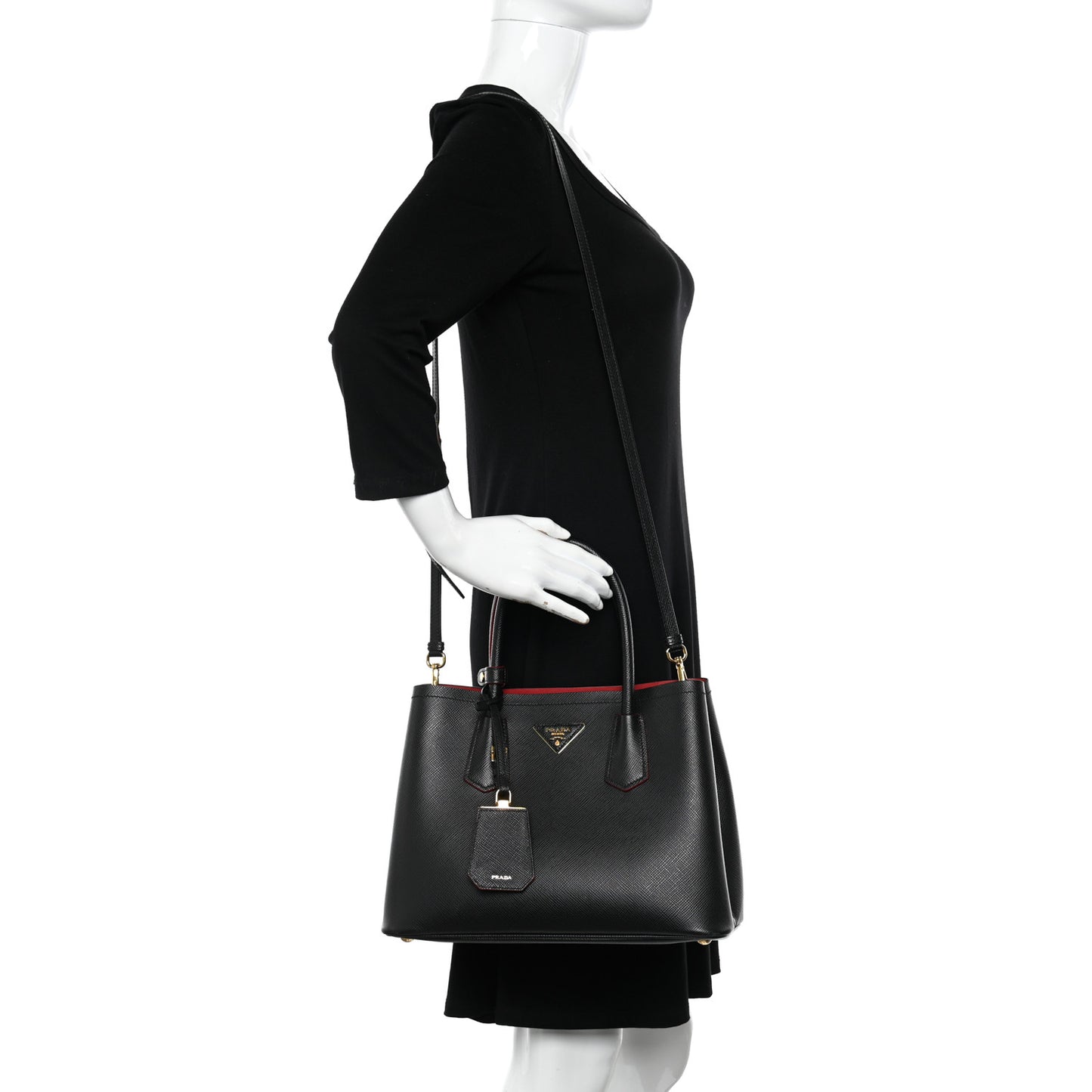 Saffiano Cuir Small Double Bag Black Fuoco