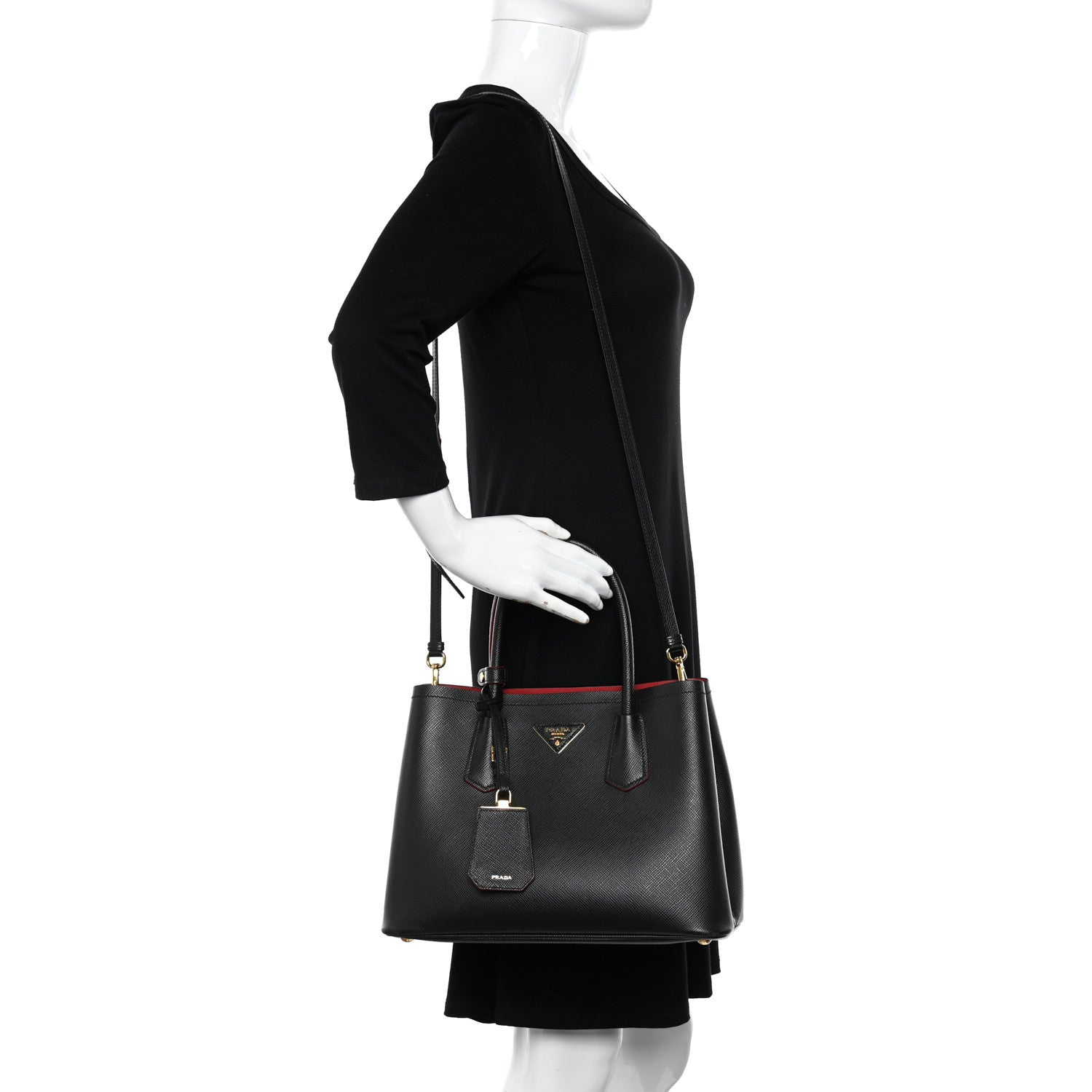Prada Saffiano Cuir Small Double Bag Black Fuoco 2 of 11