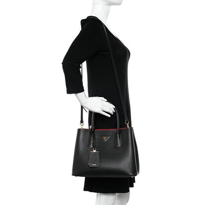 Prada Saffiano Cuir Small Double Bag Black Fuoco 2 of 11