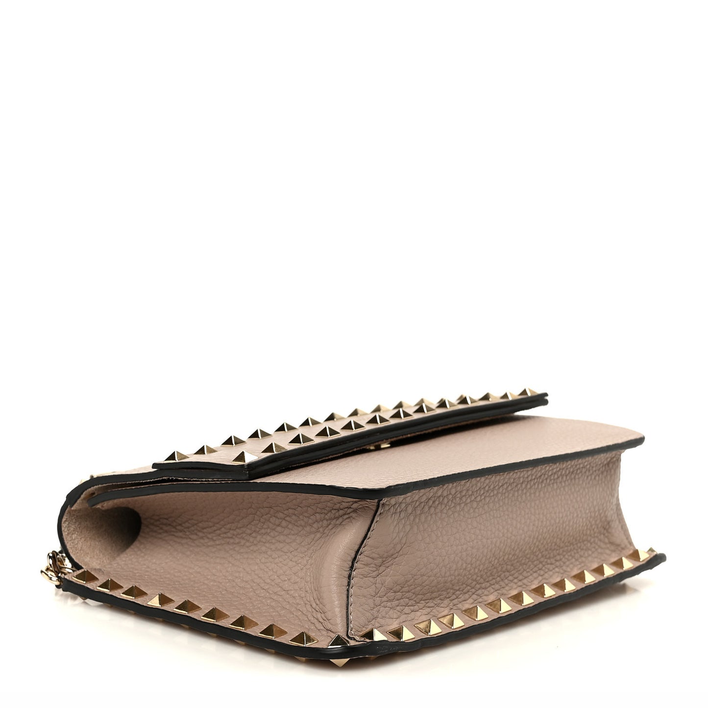 Pebbled Calfskin Rockstud Side Slip Crossbody  Poudre