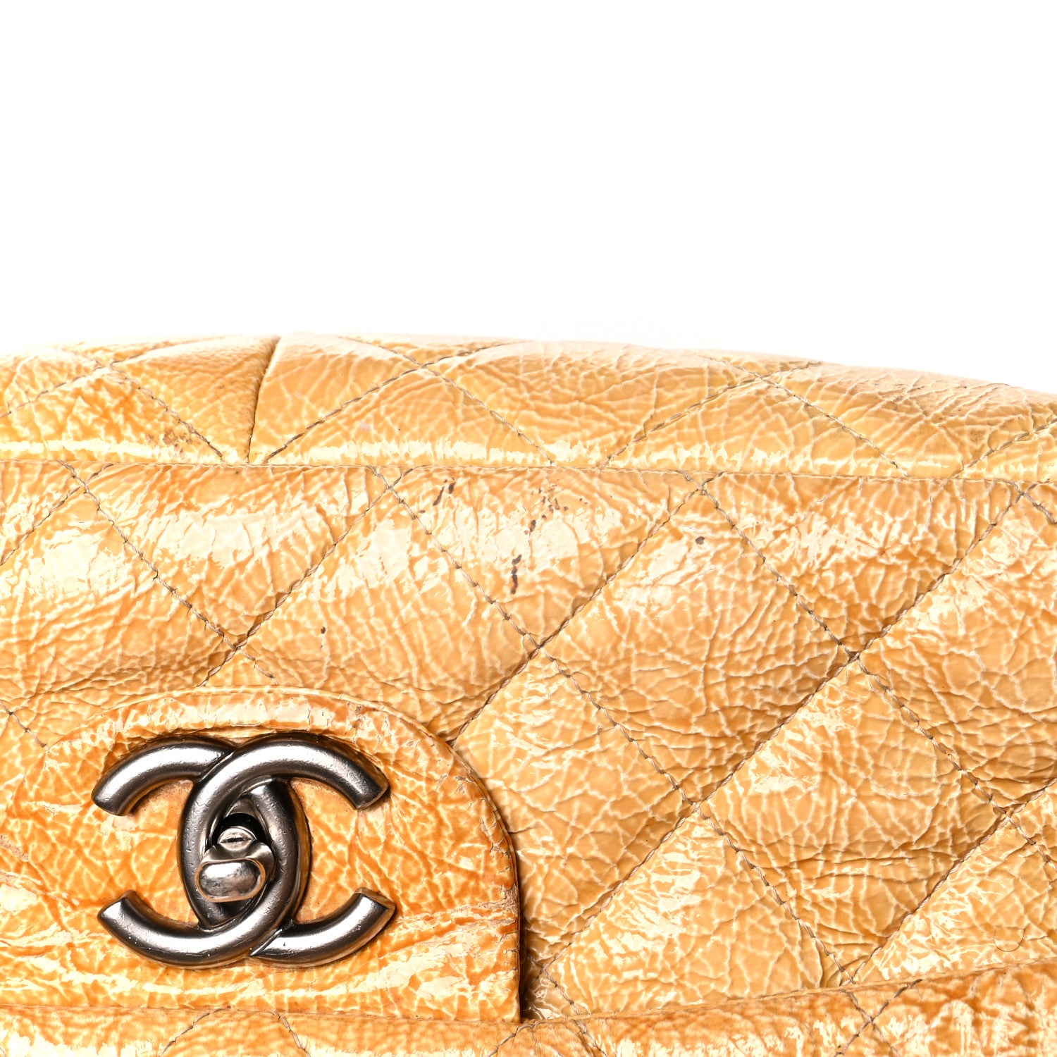 Chanel Crinkled Patent Quilted Jumbo Single Flap Light Beige 12 of 23