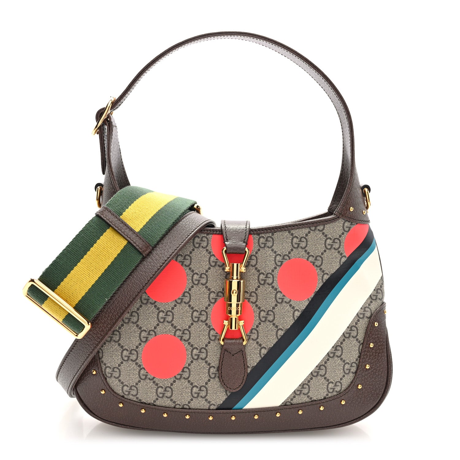 Gucci GG Supreme Monogram Web Geometric Small Jackie 1961 Beige Multicolor Brown Sugar 1 of 9