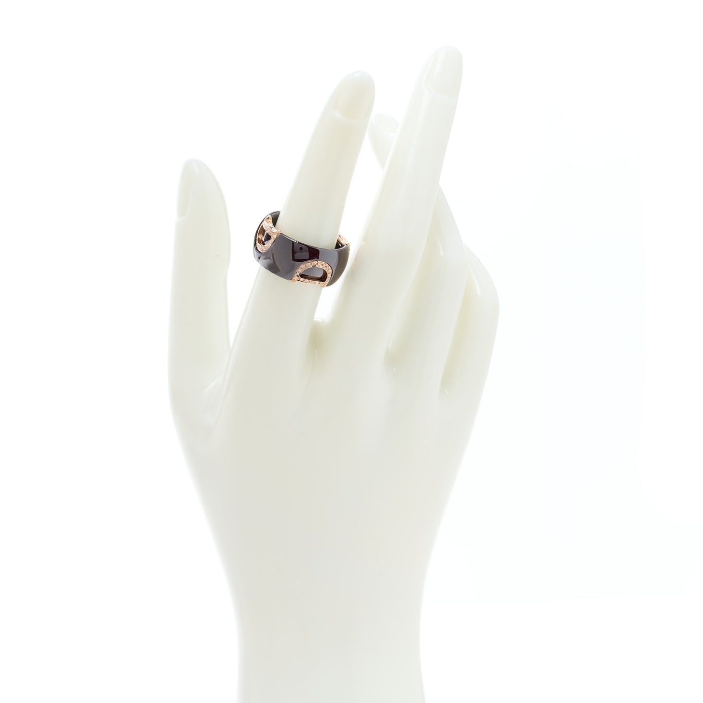 18K Pink Gold Ceramic Diamond D Icon Ring Black 53 6.25