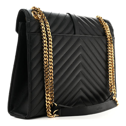 Saint Laurent Grain De Poudre Matelasse Chevron Large Monogram Satchel Black 3 of 14