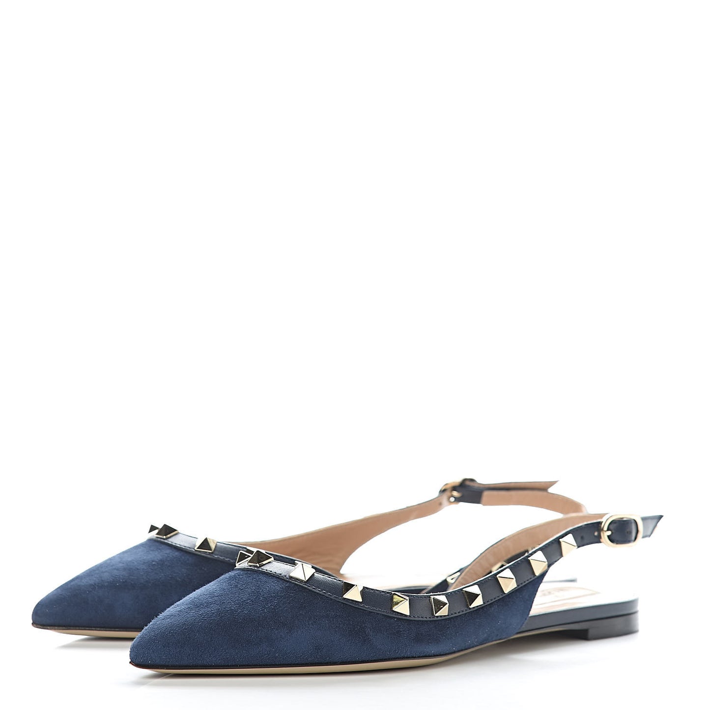 Suede Nappa Rockstud Slingback Flats 37 Marine