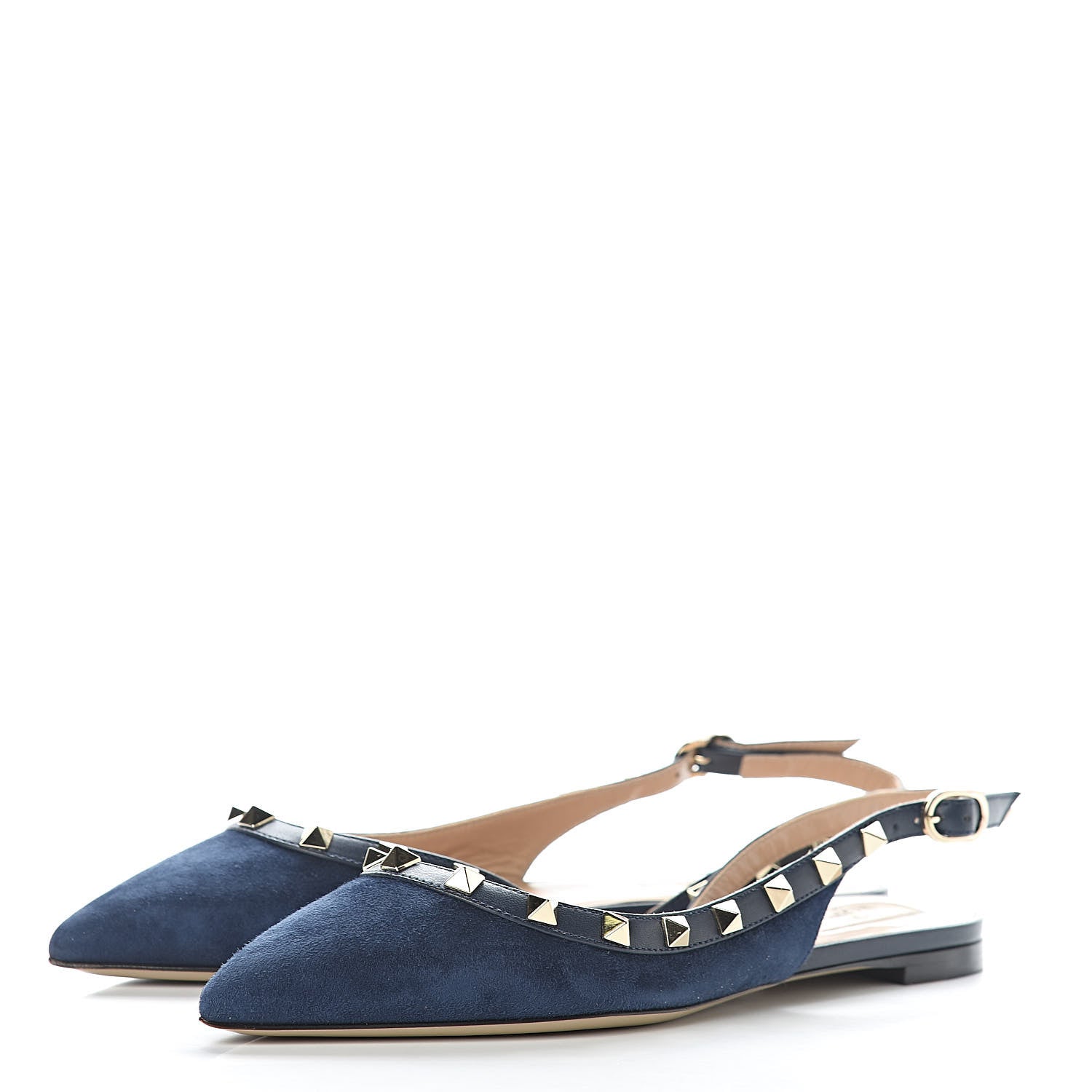 Valentino Garavani Suede Nappa Rockstud Slingback Flats 37 Marine 3 of 8
