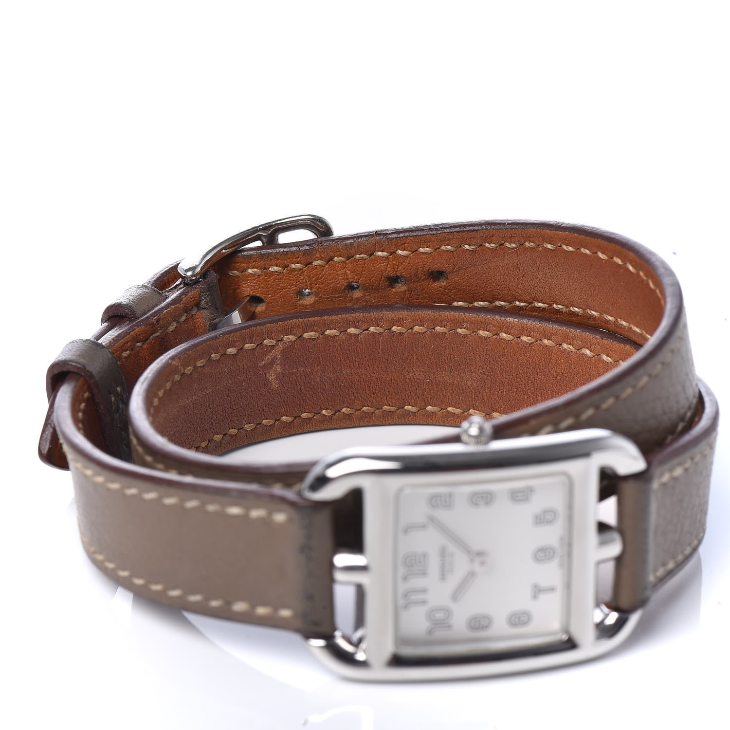 Hermes Stainless Steel Swift 23mm Cape Cod Double Tour Quartz Watch Etoupe 6 of 9