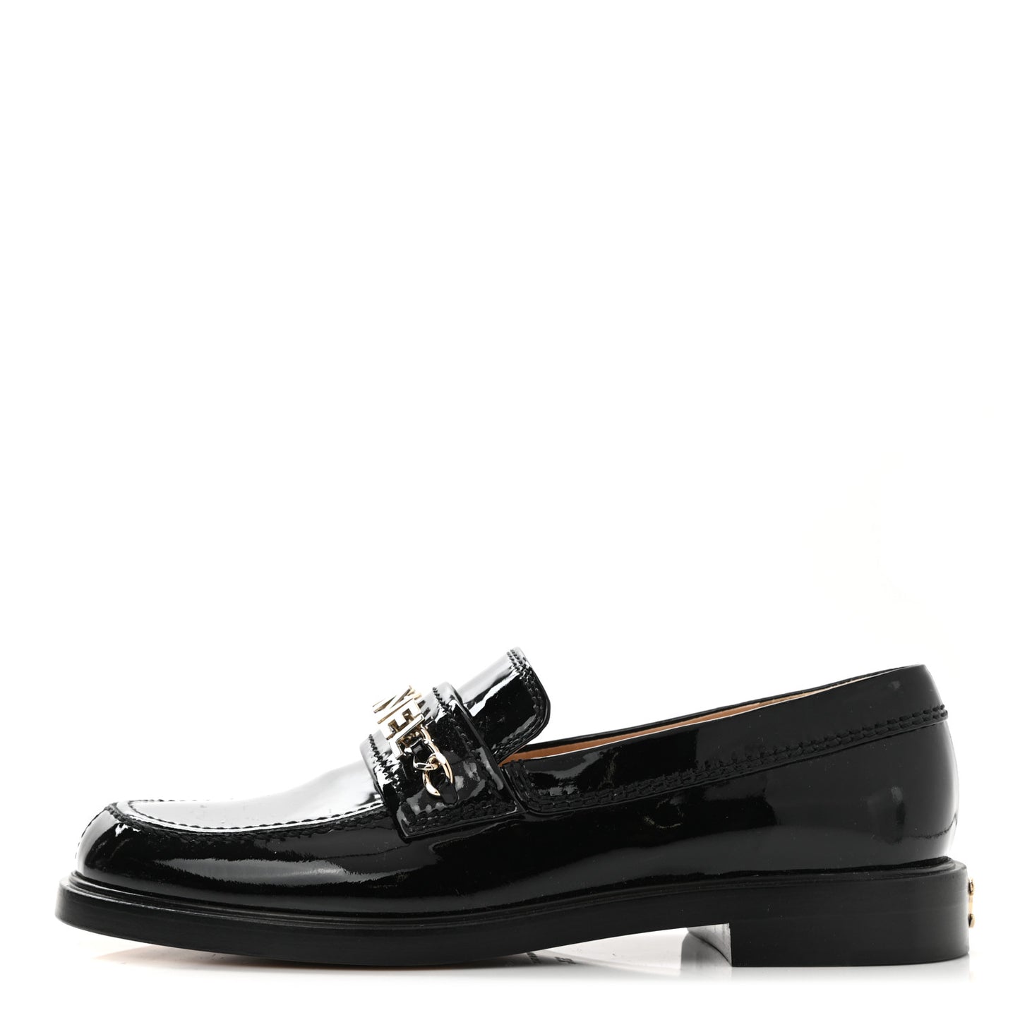 Shiny Calfskin Logo Loafers 36.5 Black