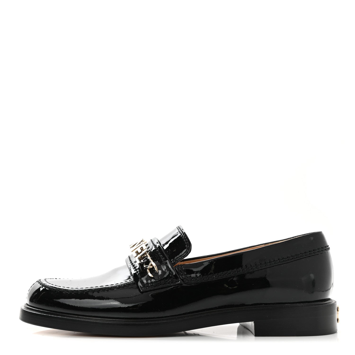 Chanel Shiny Calfskin Logo Loafers 36.5 Black 1 of 9