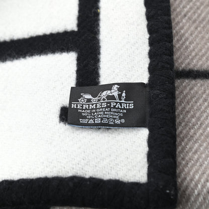 Hermes Wool Cashmere Avalon III Blanket Ecru Black 3 of 3