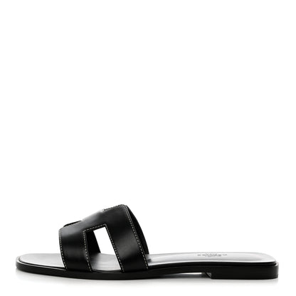 Hermes Box Calfskin Oran Sandals 39.5 Black 1 of 10