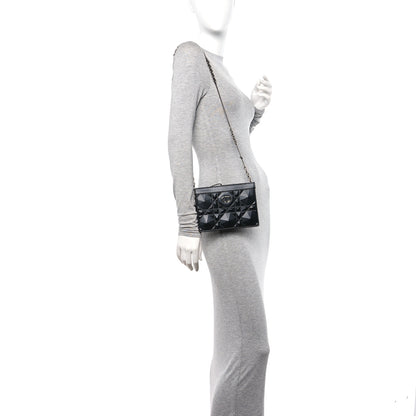 Christian Dior Calfskin Macrocannage Diamond Caro Zipped Pouch With Chain Black 2 of 12