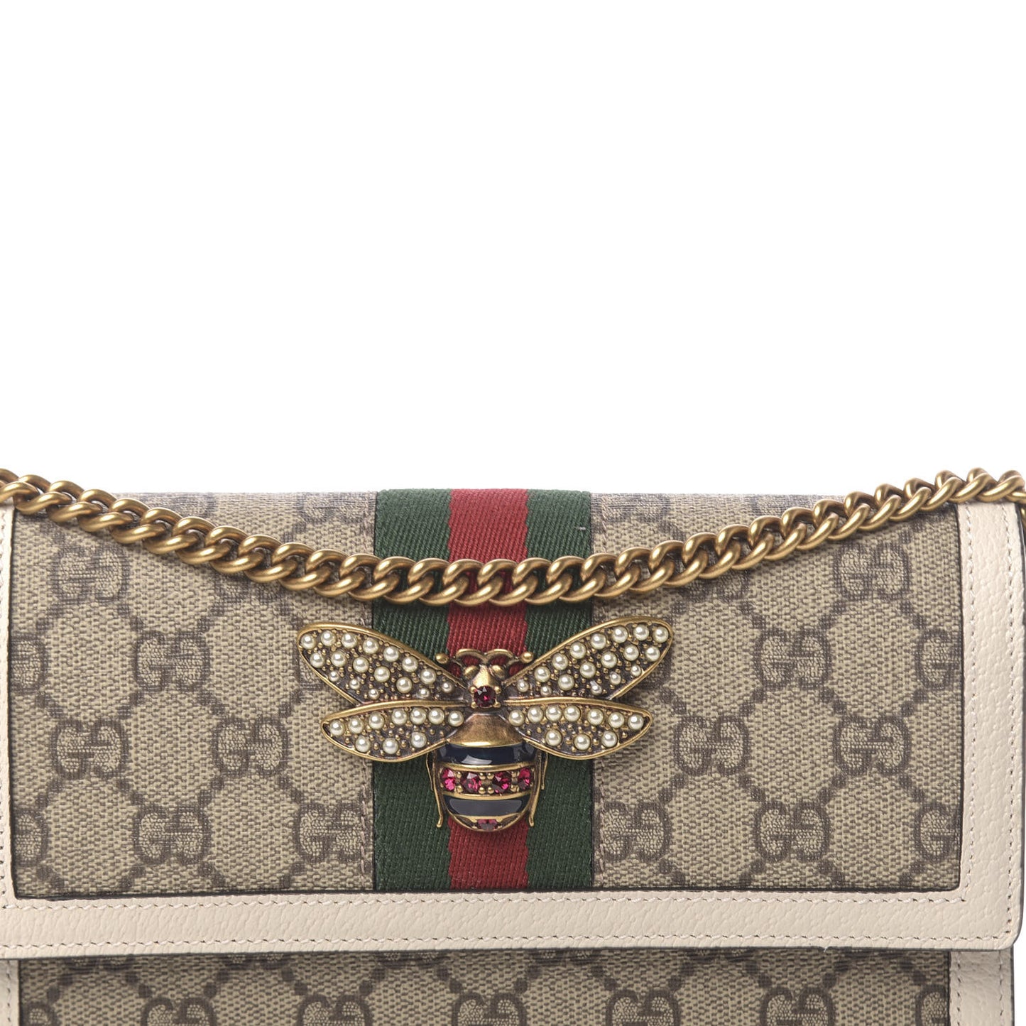 GG Supreme Monogram Web Queen Margaret Chain Wallet White