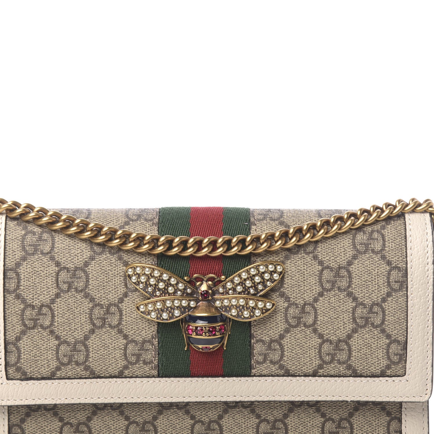 Gucci GG Supreme Monogram Web Queen Margaret Chain Wallet White 7 of 10