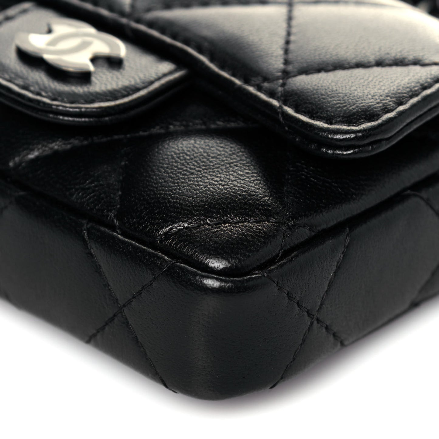 Lambskin Quilted Mini Chain Belt Bag Black