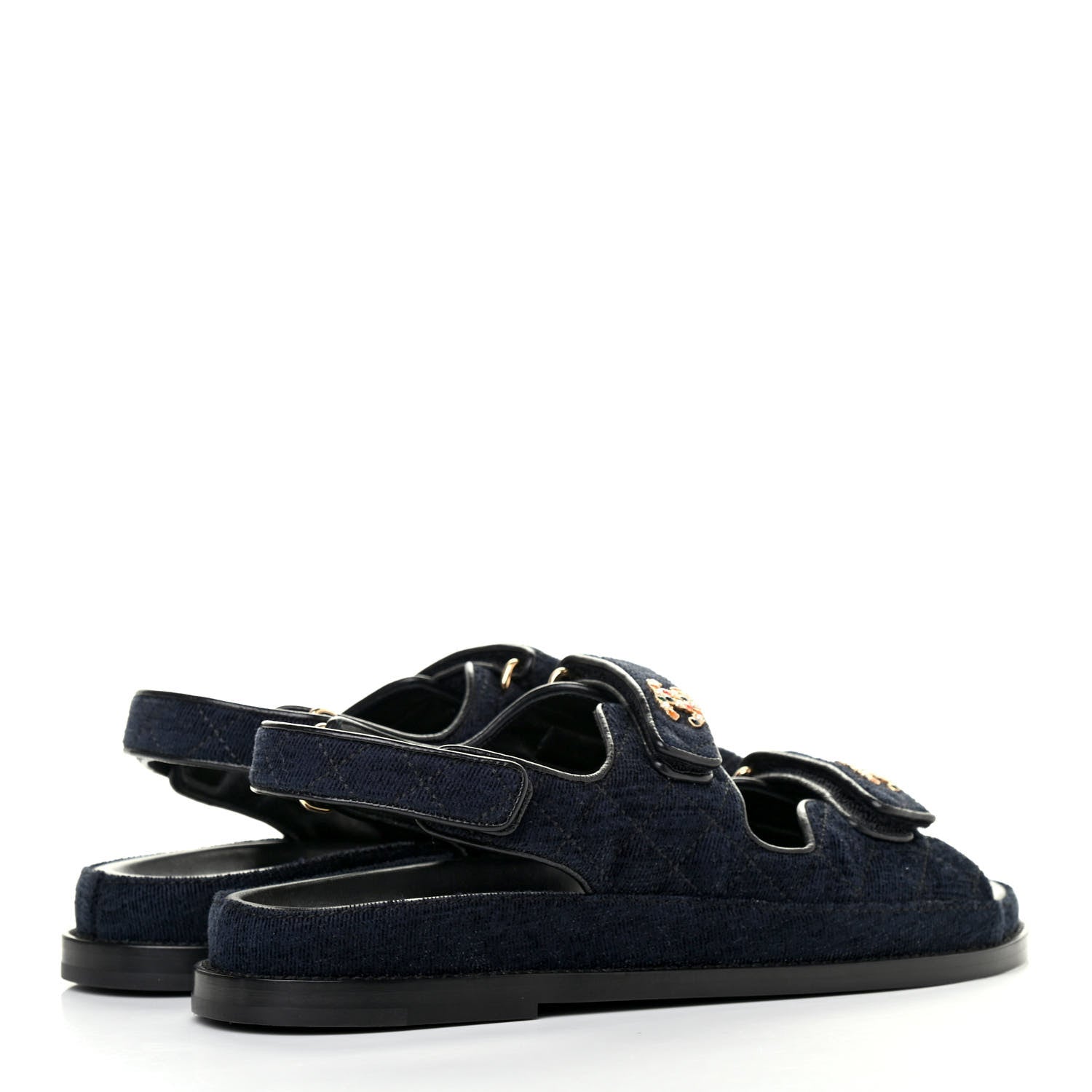 Chanel Velvet Velcro Dad Sandals 40 Navy Blue 3 of 4