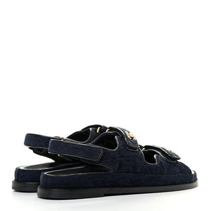 Chanel Velvet Velcro Dad Sandals 40 Navy Blue 3 of 4