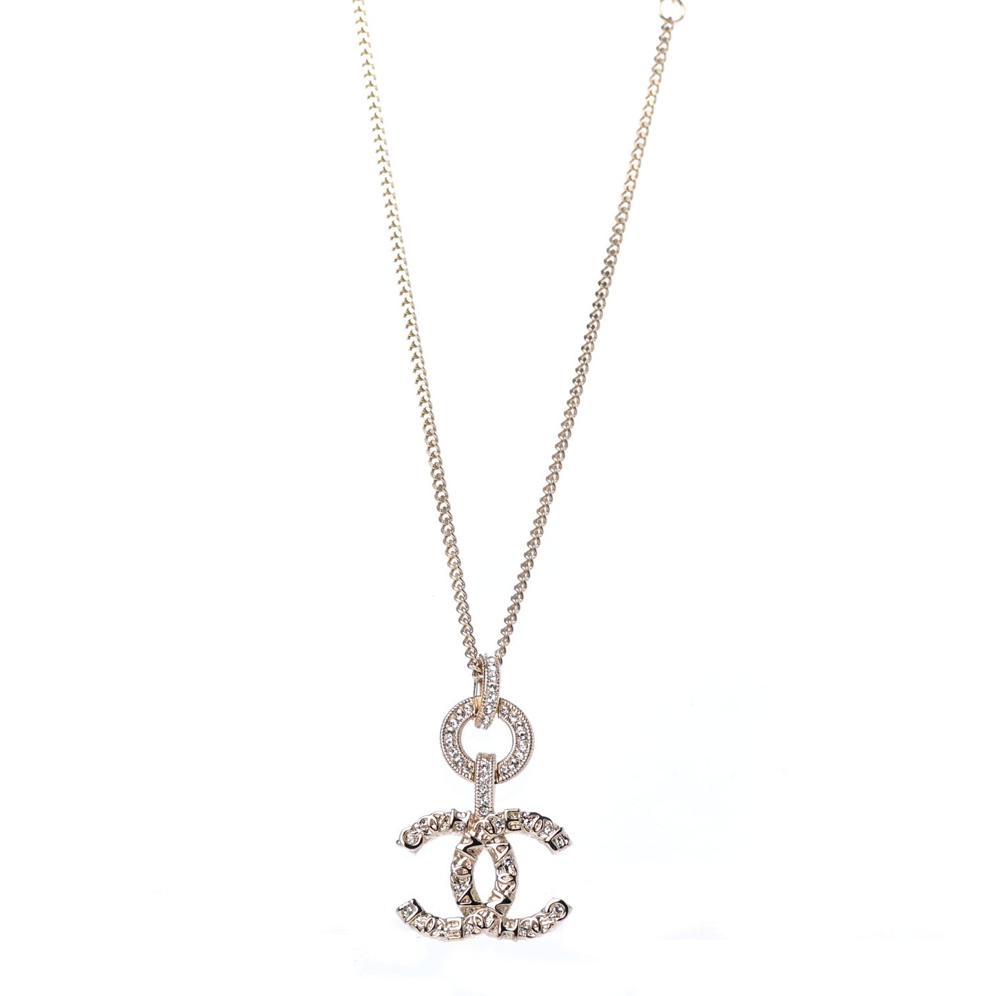 Crystal CC Logo Pendant Necklace Gold